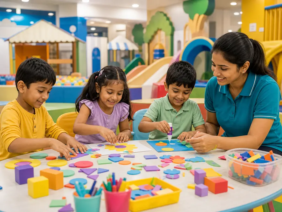 Indian children and parents enjoying a colorful indoor play event